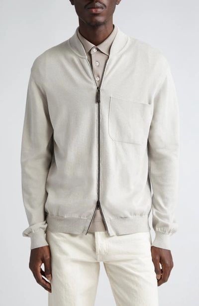Shop Herno Cotton Knit Zip Cardigan In 1315 Stone