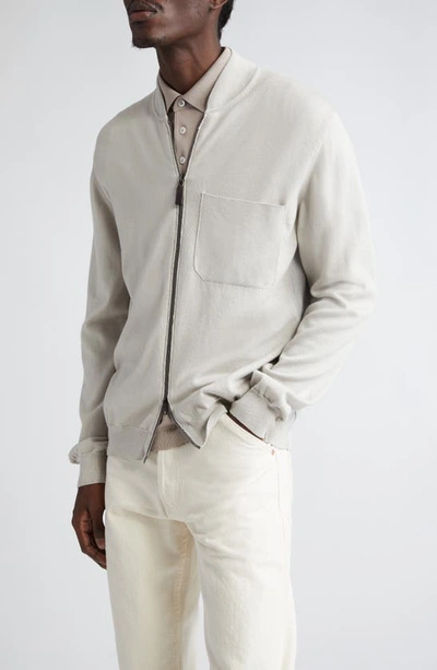 Shop Herno Cotton Knit Zip Cardigan In 1315 Stone