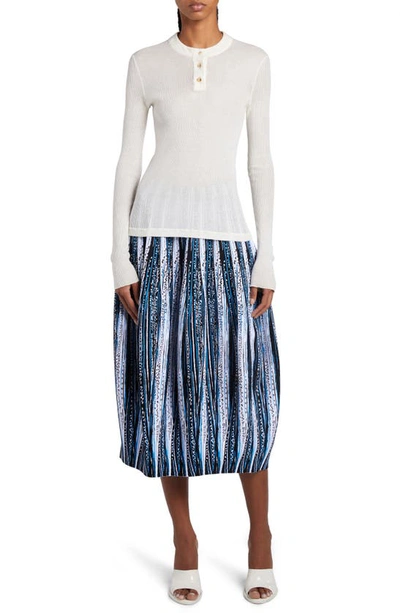 Shop Bottega Veneta Feather Jacquard Balloon Midi Skirt In Blue/ Black