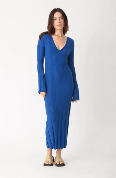 Shop Electric & Rose Nicola Long Sleeve Rib Midi Dress In Sapphire