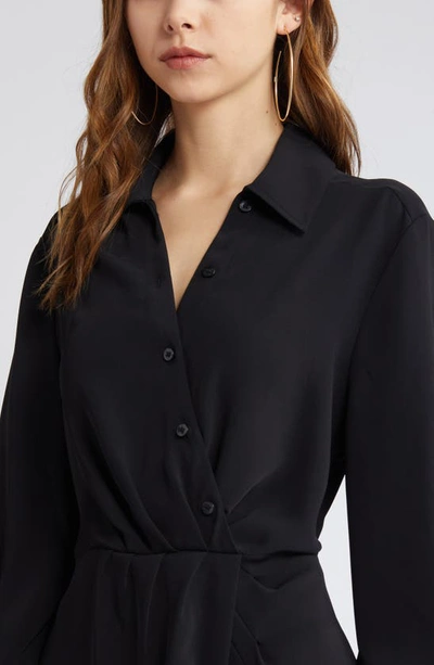 Shop Open Edit Asymmetric Placket Long Sleeve Shirtdress In Black