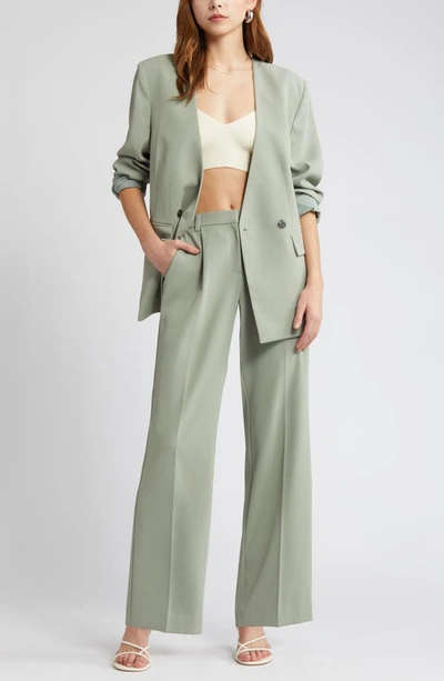 Open Edit Collarless Double Breasted Blazer In Green Halo