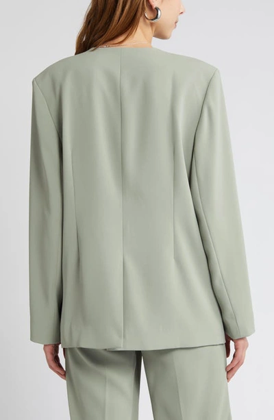 Open Edit Collarless Double Breasted Blazer In Green Halo