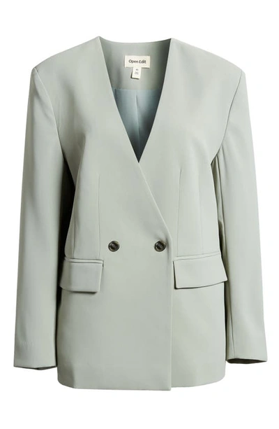 Open Edit Collarless Double Breasted Blazer In Green Halo