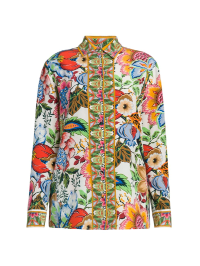 Shop Etro Women's Tree Of Life Silk Floral Shirt In Print Floral White