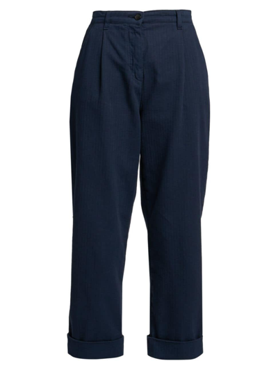 Shop Etro Women's Cotton Cropped Trousers In Dark Blue