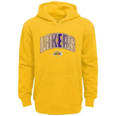 Shop Outerstuff Preschool Gold/heather Gray Los Angeles Lakers Double Up Pullover Hoodie & Pants Set