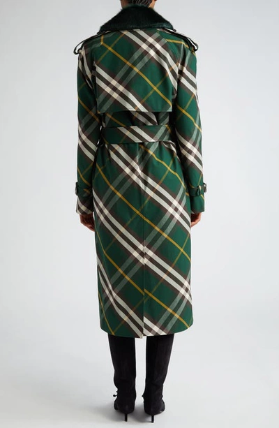 Shop Burberry Check Water Resistant Gabardine Trench Coat With Removable Faux Fur Collar In Ivy Ip Check