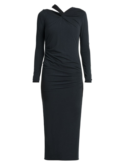Shop Giorgio Armani Women's Twisted Long-sleeve Midi-dress In Grey