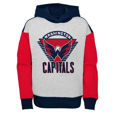 Shop Outerstuff Girls Youth Heathered Gray/navy Washington Capitals Let's Get Loud Pullover Hoodie In Heather Gray