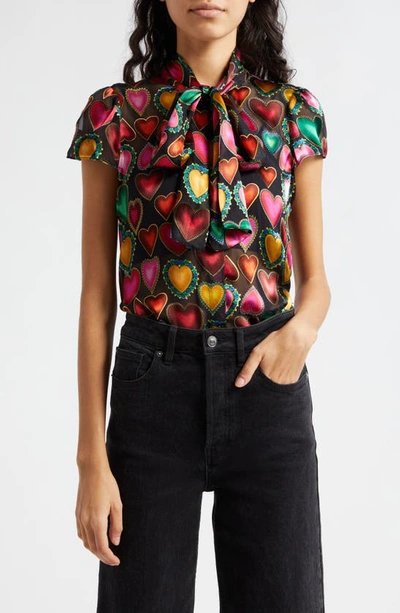Shop Alice And Olivia Jeannie Bow Collar Button-up Shirt In Love Ease