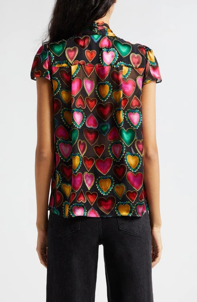 Shop Alice And Olivia Jeannie Bow Collar Button-up Shirt In Love Ease