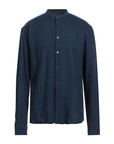 Shop Peuterey Man Shirt Navy Blue Size Xl Linen
