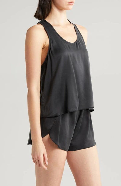 Lunya Racerback Washable Silk Short Pajamas In Immersed Black