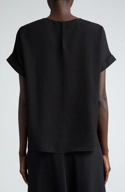 Lafayette 148 Roll Cuff Short Sleeve Silk Georgette Top In Black