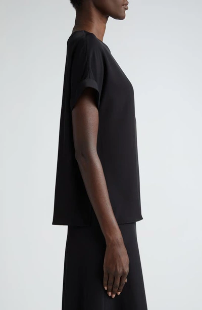 Lafayette 148 Roll Cuff Short Sleeve Silk Georgette Top In Black