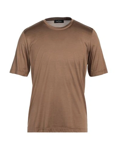 Shop Gran Sasso Man T-shirt Brown Size 40 Silk