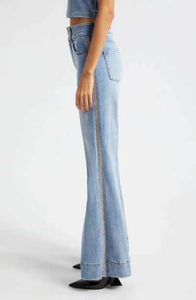 Shop Alice And Olivia Alice + Olivia Missa High Waist Rhinestone Side Wide Leg Jeans In Georgia Vintage Blue