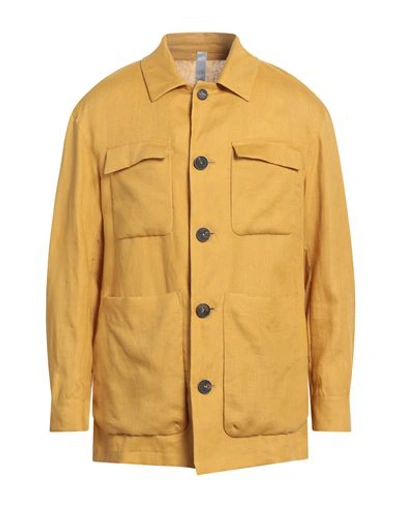 Shop Hevo Hevò Man Shirt Ocher Size 38 Linen In Yellow