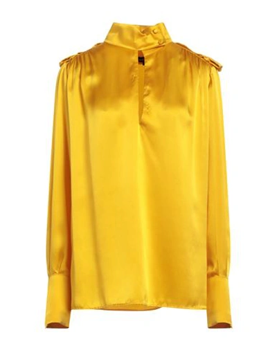 Shop Bcbgmaxazria Woman Top Mustard Size 6 Silk In Yellow
