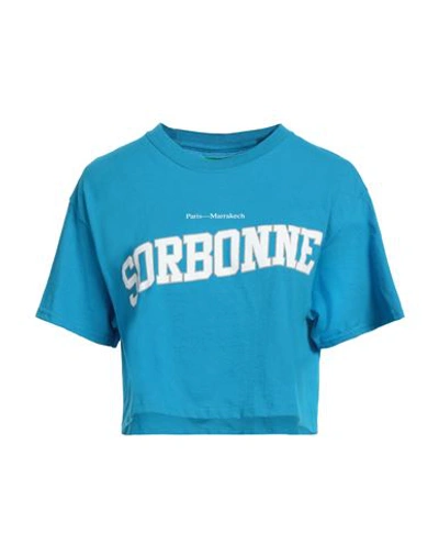 Shop Backsideclub Woman T-shirt Azure Size M Cotton In Blue