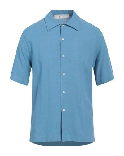 Shop Séfr Man Shirt Light Blue Size Xl Viscose, Virgin Wool