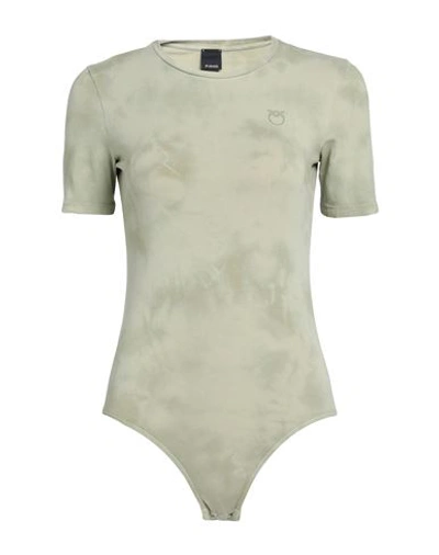 Shop Pinko Woman Bodysuit Sage Green Size S Cotton, Elastane