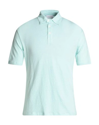 Shop Scaglione Man Polo Shirt Turquoise Size M Linen, Elastane In Blue
