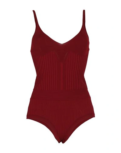 Shop Jil Sander Woman Bodysuit Brick Red Size 8 Viscose, Polyamide, Polyester, Elastane