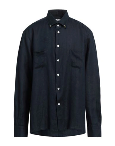 Shop Kiton Man Shirt Navy Blue Size 3xl Linen