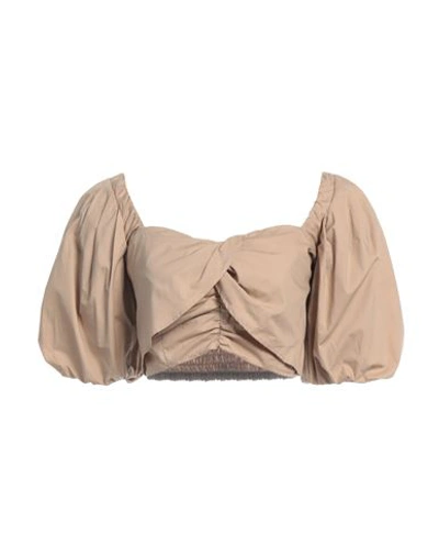 Msgm Woman Top Beige Size 8 Cotton In Beige