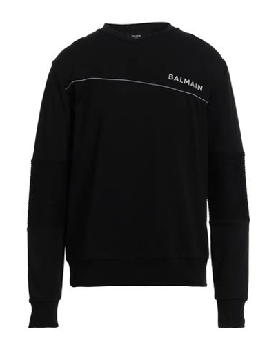 Shop Balmain Man Sweatshirt Black Size Xl Cotton, Elastane, Polyester