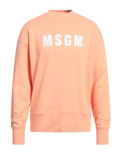 Shop Msgm Man Sweatshirt Apricot Size M Cotton In Orange