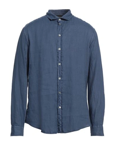 Shop Emporio Armani Man Shirt Navy Blue Size L Linen