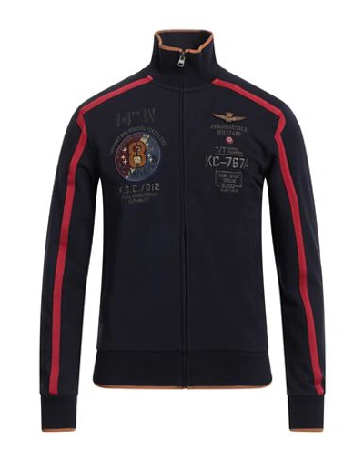 Aeronautica Militare Man Sweatshirt Midnight Blue Size Xxl Cotton, Elastane In Blue