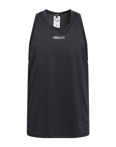 Versace Black Logo Tank Top In Black