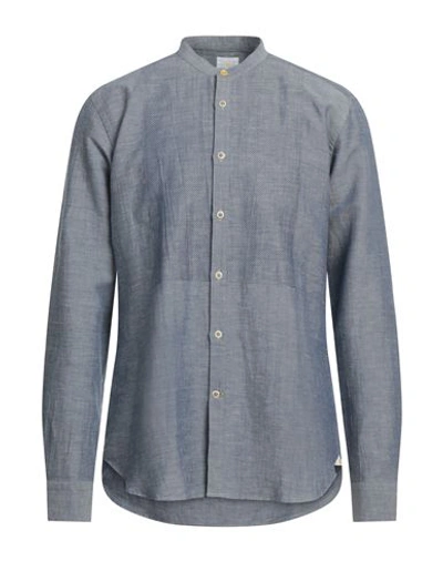 Shop Edizioni Limonaia Man Shirt Navy Blue Size 16 Cotton, Linen