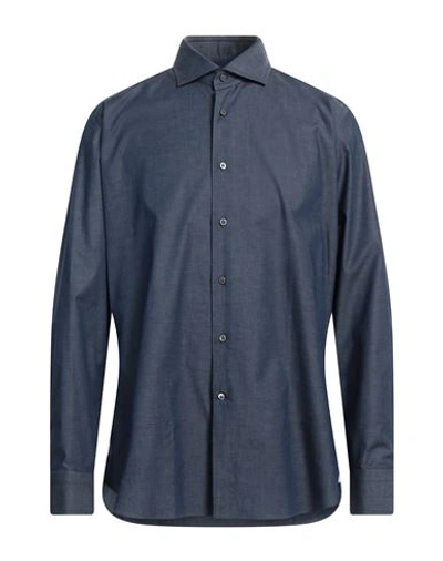 Shop Bagutta Man Shirt Blue Size 17 Cotton, Elastane