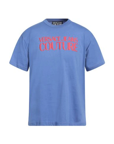 Versace Jeans Couture Man T-shirt Pastel Blue Size 3xl Cotton In Blue