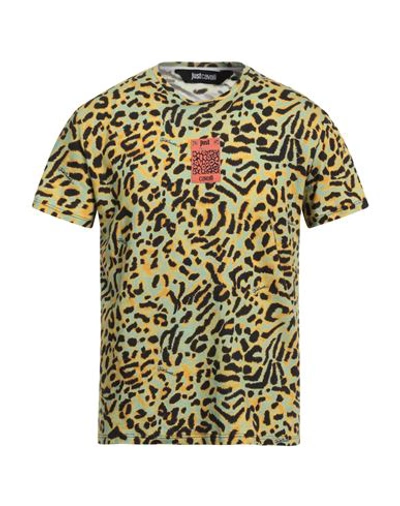 Shop Just Cavalli Man T-shirt Ocher Size M Cotton In Yellow