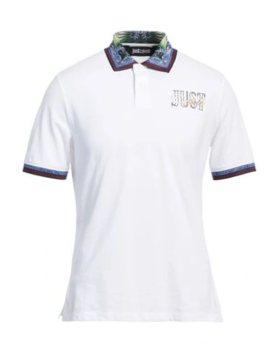Shop Just Cavalli Man Polo Shirt White Size Xl Cotton, Polyester, Elastane