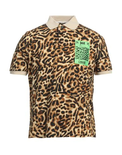 Just Cavalli Man Polo Shirt Camel Size Xxl Cotton, Viscose, Polyamide, Elastane In Beige