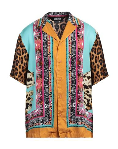 Shop Just Cavalli Man Shirt Camel Size 40 Viscose In Beige