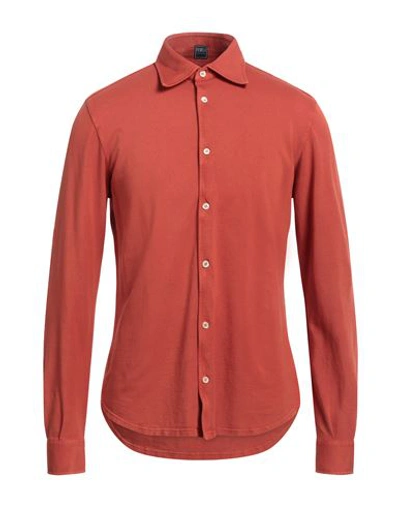 Shop Fedeli Man Shirt Rust Size 48 Cotton In Red