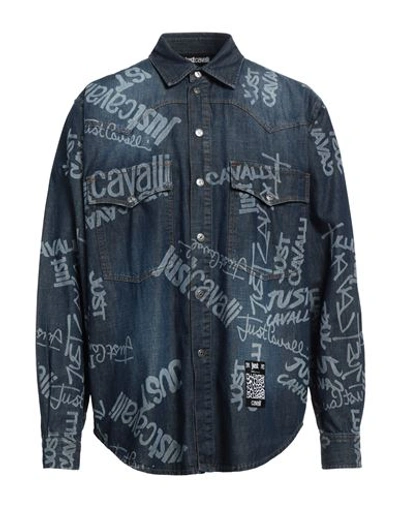 Shop Just Cavalli Man Denim Shirt Blue Size 38 Cotton