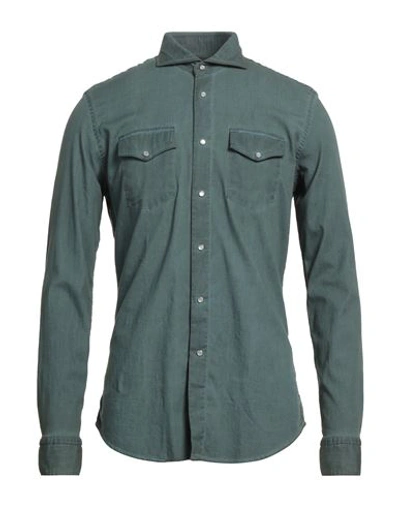 Shop Rossi Man Shirt Deep Jade Size 17 ½ Cotton, Elastane In Green