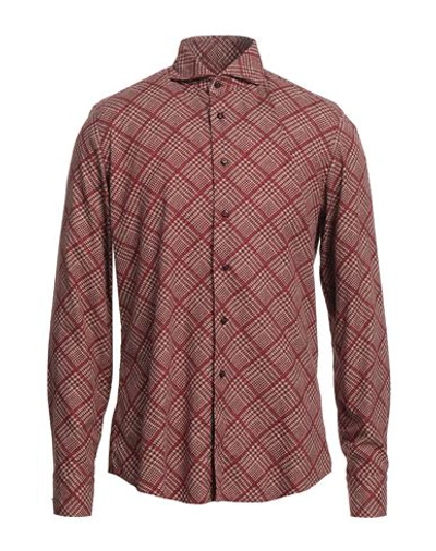 Shop Rossi Man Shirt Burgundy Size 16 Cotton In Red