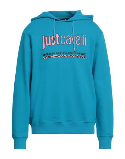 Shop Just Cavalli Man Sweatshirt Azure Size M Cotton In Blue