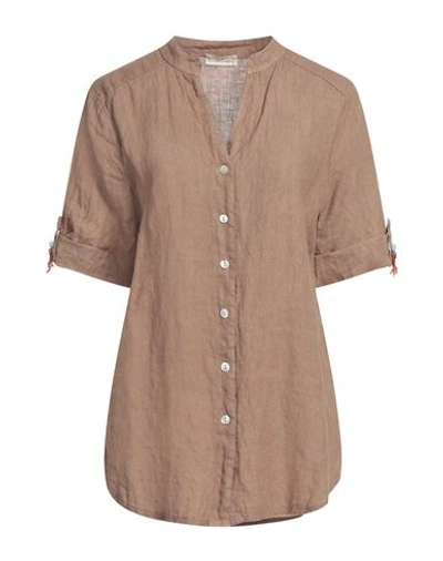 Shop Cashmere Company Woman Shirt Khaki Size 4 Linen In Beige