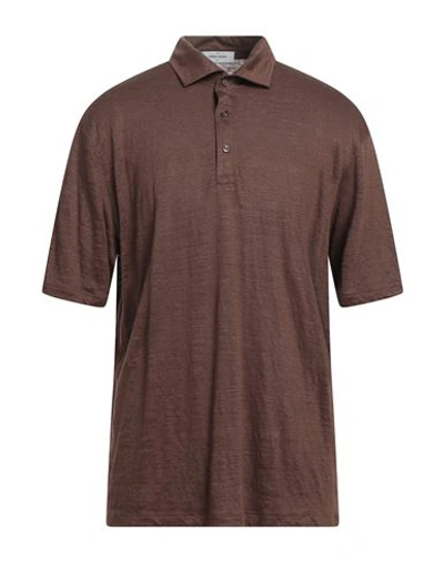 Shop Gran Sasso Man Polo Shirt Cocoa Size 44 Linen In Brown